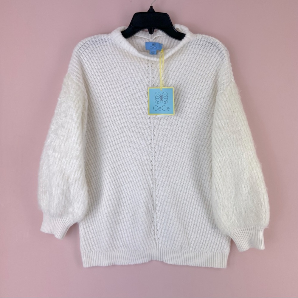 CeCe Long Sleeve Pullover Sweater with Bobble Fuzzy Sleeves Size S